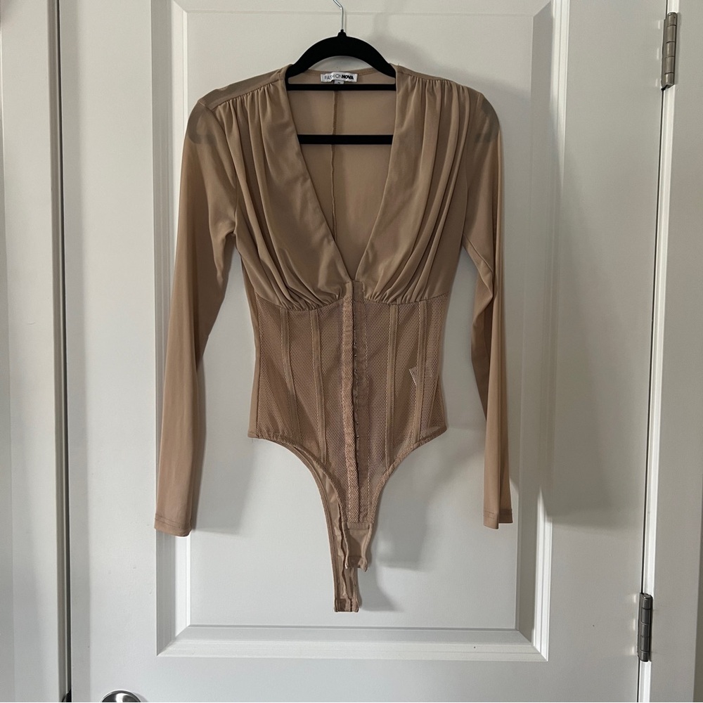 Vintage Fashion Nova Corset Style Nude Bodysuit